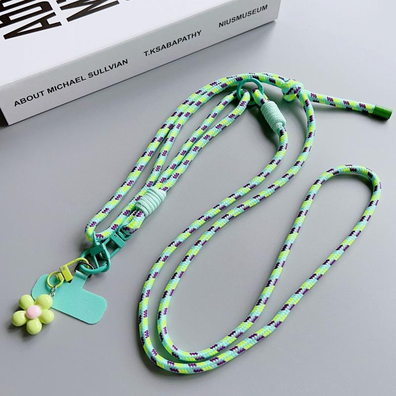 Sweet Colorful Long Cell Phone Lanyard Detachable Anti Lost Phone Shoulder Straps Simple Flower Pendant Mobile Phone Charms