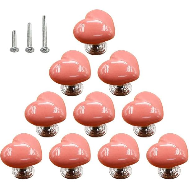 HUAMULAN 15PCS Glossy Ceramic Knobs Heart Shape Cabinet Dresser Pulls Door Handles Cupboard Wardrobe Drawer,3 Size Mounting Screws, Assorted Color