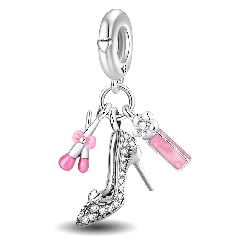 Copper Purple Series Love Heart Flower Safety Chain Charm Beads Fit Original Pan Bracelets Bangles Jewelry Gift