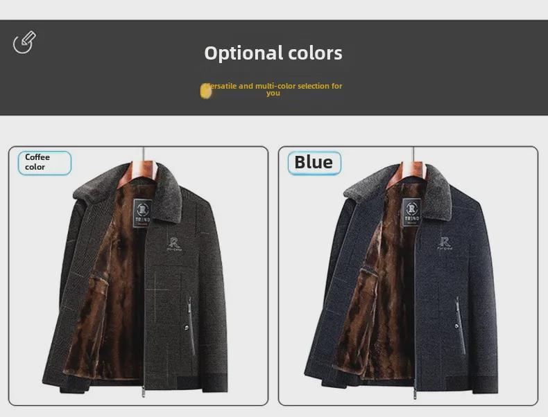 Pánský zimní kabát z žinilky: Zesílená sametová bunda pro středního věku a staršího tátu
