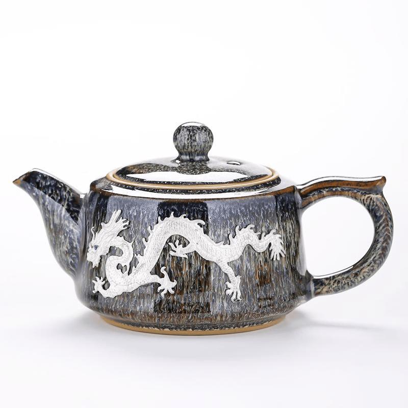 Semi-handmade Jun Grey Silver Inlaid Jinglan Teapot Set