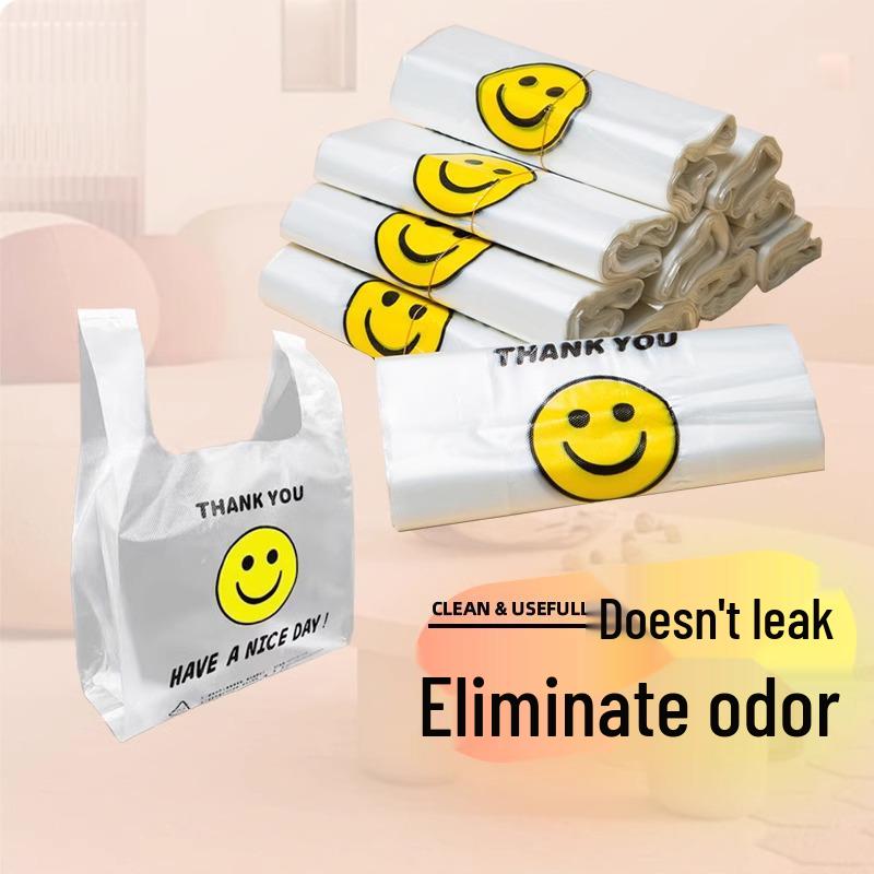 Smiley Face Transparent Plastic Takeaway Bag - Thick, Convenient Handbag for Food and Shopping