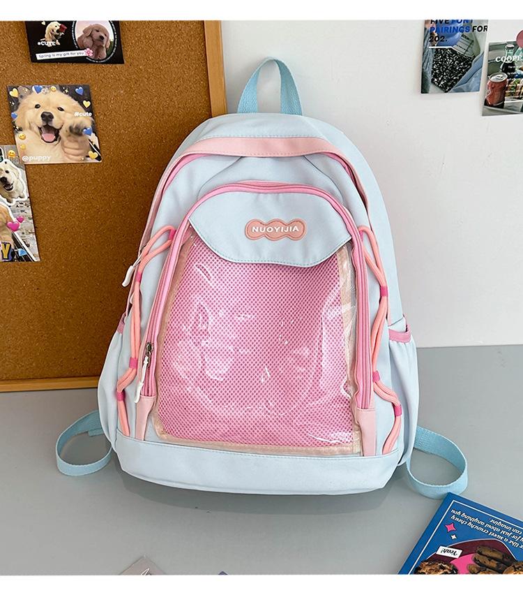 School Bag, High-value Japanese Color-block Transparent Pain Bag, Sweet Versatile Backpack for Middle School Students, Cute Children's Spring Outing
