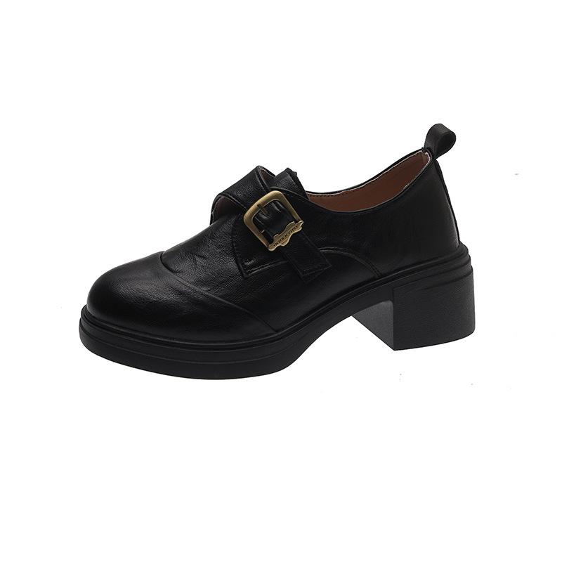 

Retro belt buckle deep mouth female simple commute thick heel one pedal small leather shoes versatile leather shoes 40 чорний