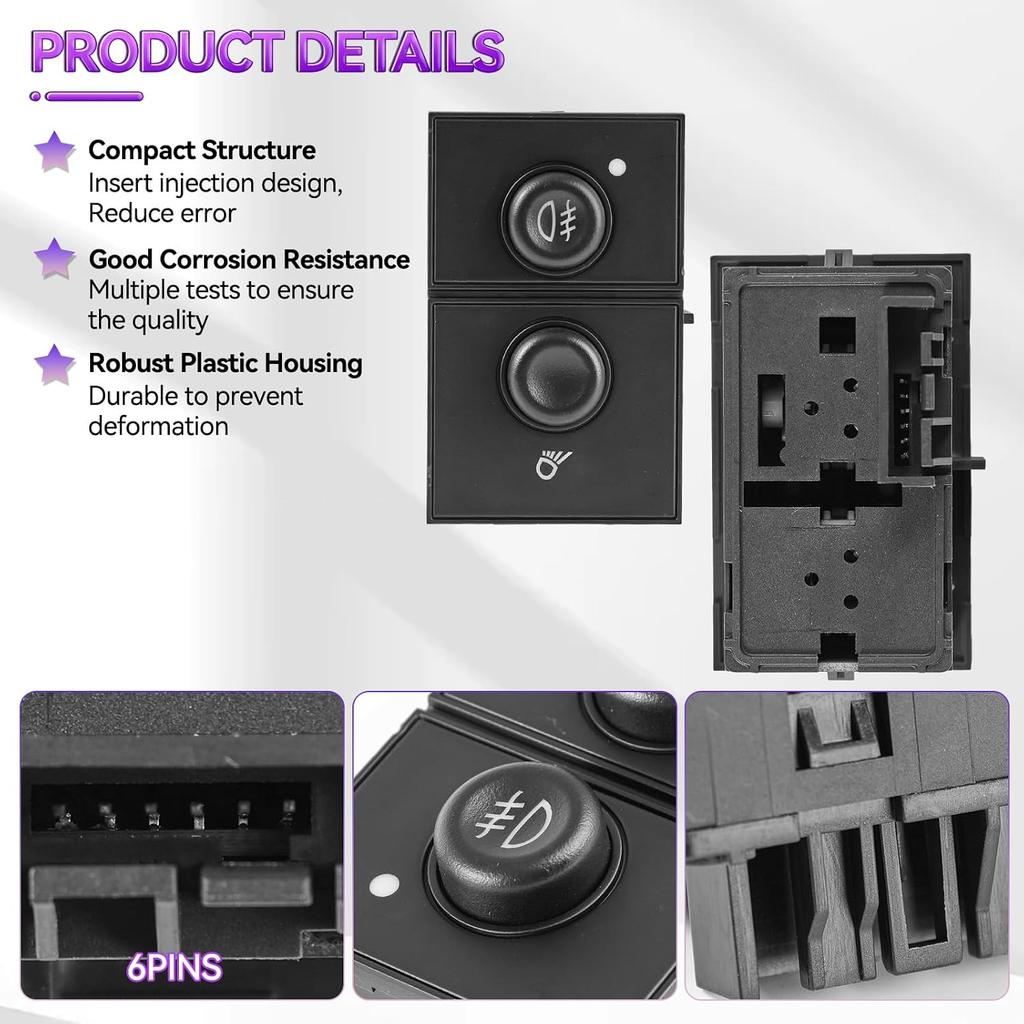 Fog Light Switch Cargo Lamp Switch | for 03-07 Chevy Silverado 1500 2500 3500, Suburban 1500 2500, Tahoe, GMC Sierra 1500 2500, Yukon XL 1500 & More
