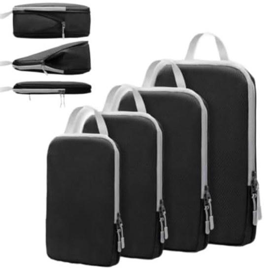Compression travel pouch bag 4-piece set washable water-repellent 60 black.