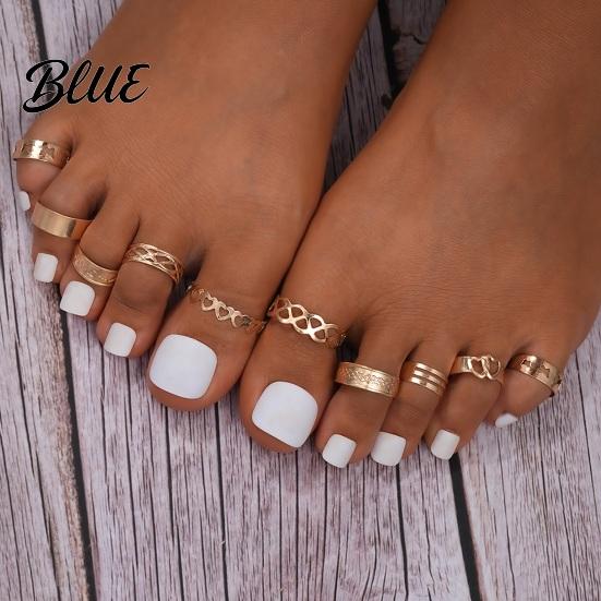Antioxidant Toe Ring 10Pcs Adjustable Set Vintage Heart & Leaf