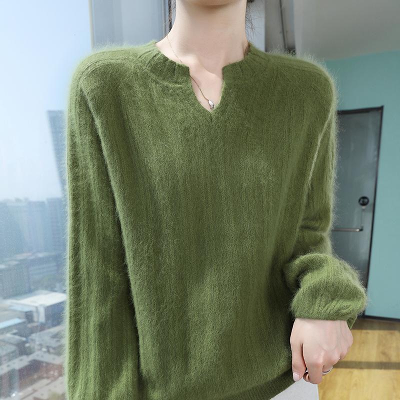 Women's Cashmere Sweater Qinghe Cashmere 30% Cashmere 30% Mink 30% Wool 10% Nylon Women's Autumn and Winter Thick Cashmere Pullover Soft and Warm