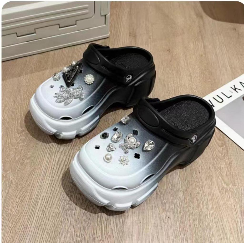 Women's Summer EVA Crystal Love Detachable Closed-Toe Sandals - Thick, Non-Slip, Soft Bottom, Ideal for Beach Wear.