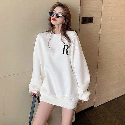 Women's Round Neck Long Sleeve Sweatshirt Loose Fit Letter Printed Pullover Sweatshirt Korean Autumn Daily Top