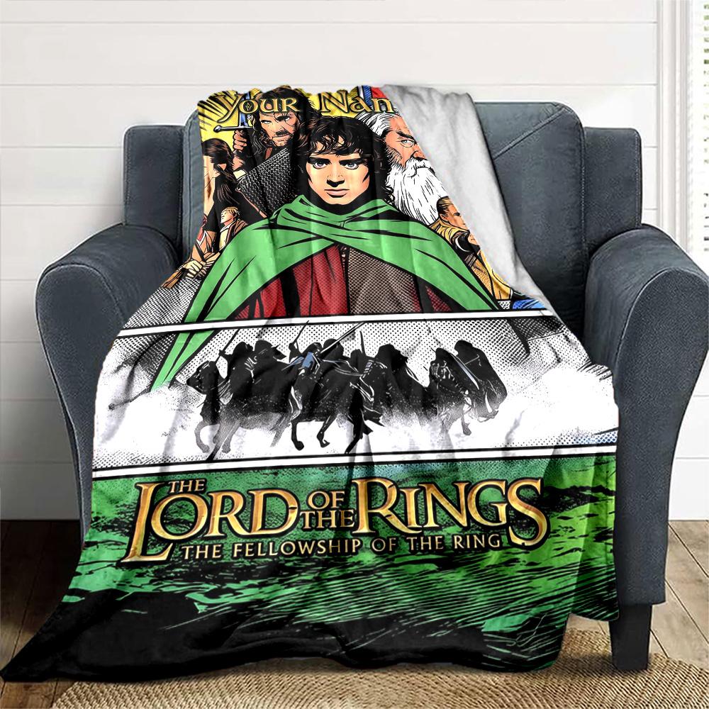 Lord Rings Personalized Text Blanket Cozy Customizable Blanket Soft Warm Cozy Throw For Bedding Bed Living Room Seaside Ideal for All Seasons