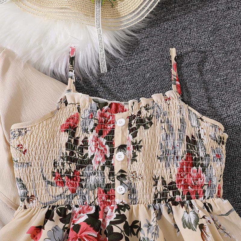 Spring Floral Suspender Dress & Long Sleeve Jacket for Kids