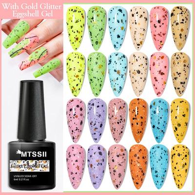 6ml Eggshell Gold Glitter Gel Nail Polish Quail Egg Effect Transparent Top Coat Semi Permanent Soak Off UV Gel