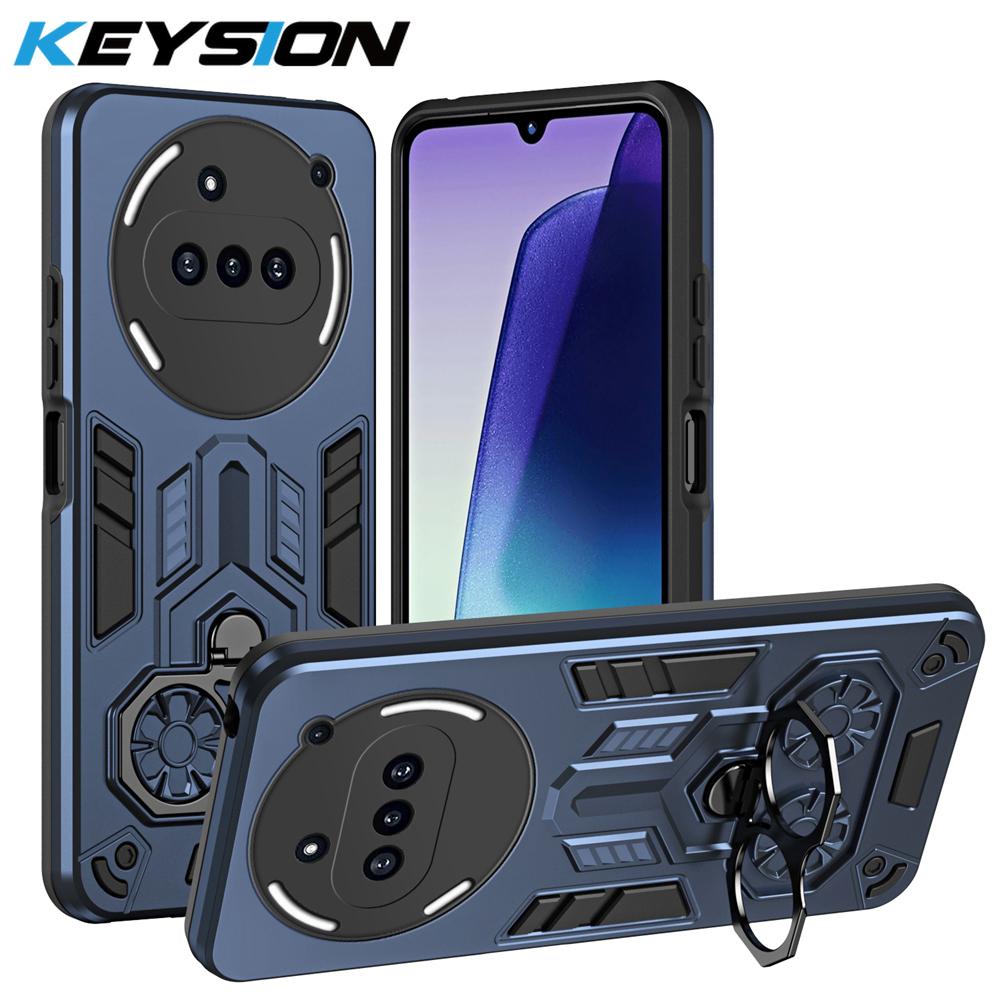

KEYSION Shockproof Armor Case for Nothing Phone 3A Soft Silicone+PC Metal Ring Stand Phone Back Cover for Nothing 3A for Nothing 3A синий