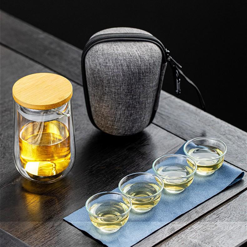 Double-Layer Transparent Glass Gong Dao Bei Tea Cup - Portable Heat-Insulating Kung Fu Tea Set