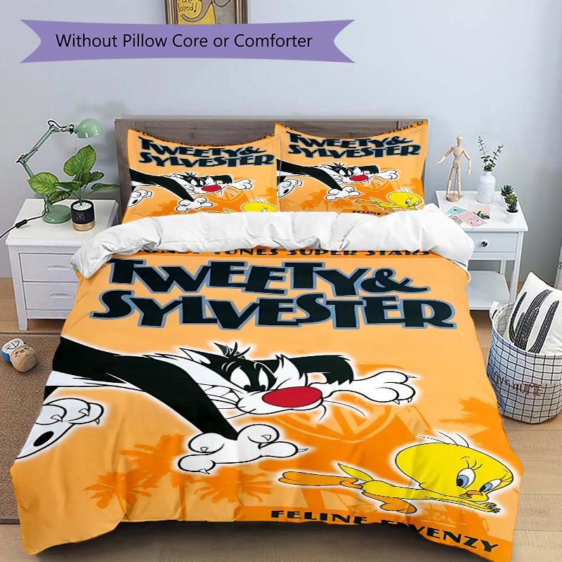 3pcs bedding set Tweety Sylvester Looney Tunes Includes 1 Comforter + 2 Pillowcases, Without Pillow Inserts, Soft Comfortable,a0909156