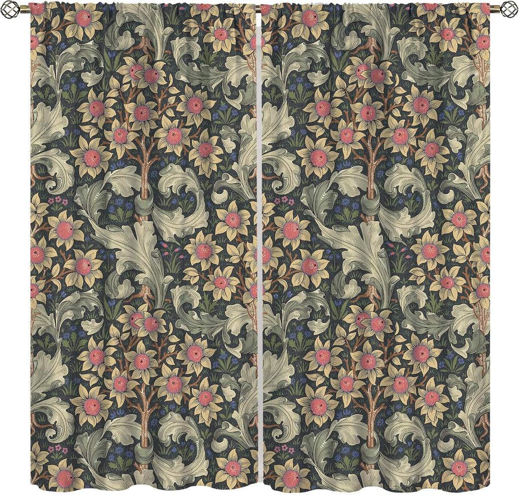 Tende Floreali Vintage Ycness William Morris Stile Pittorico Floreale Finestre della Stanza Tende per Camera da Letto Soggiorno Tenda Poliestere Perfette Per