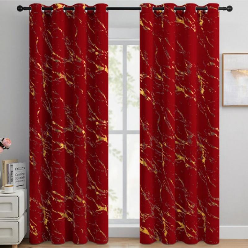 2pcs 100% Blackout Luxury Curtains - Gold Foil Jacquard with High Precision Weave Thickened Window Decor
