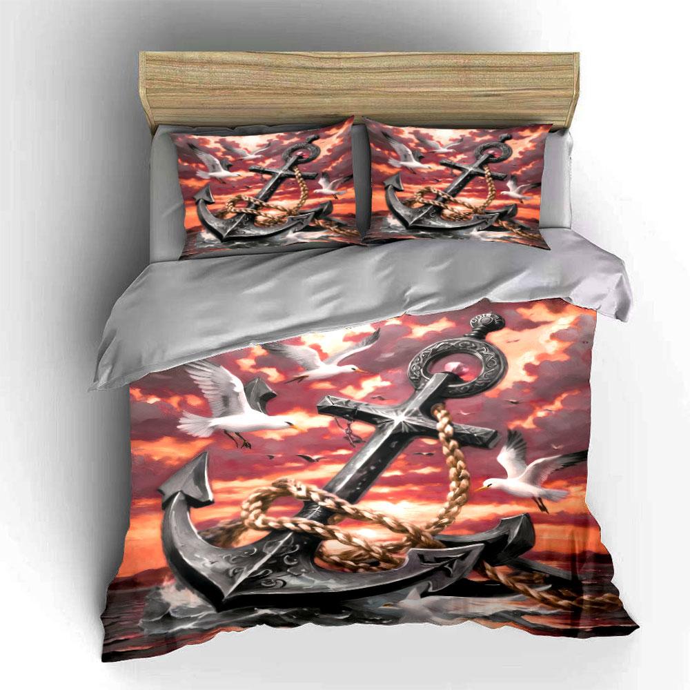 Anchor And Seagulls Decor Set Soft Comfortable Duvet Cover Bedding Set Included 1*Duvet Cover & 2*Pillowcases, Gift