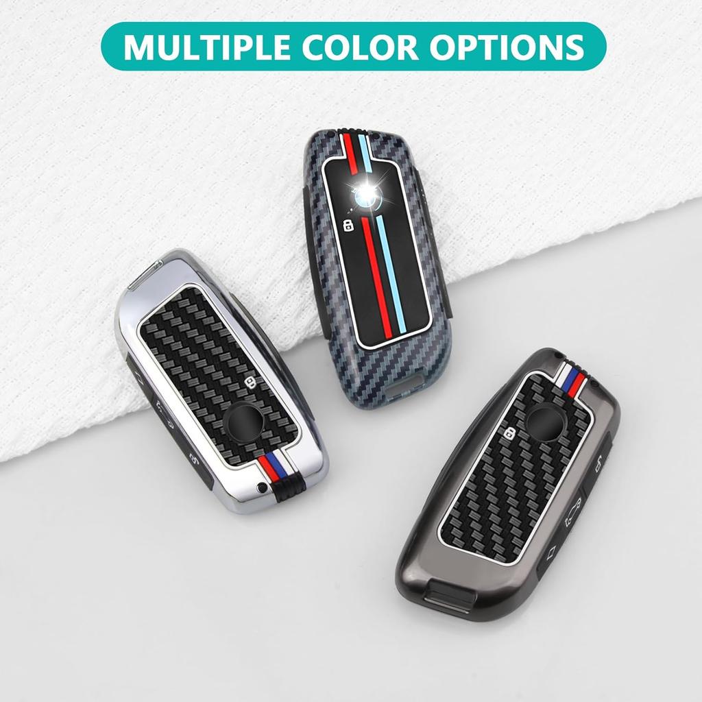 1Pcs Heavy Zinc Alloy Key Fob Cover For BMW -2025, Full Protection Remote Keychain With Carbon Fiber Pattern Compatible With BMW New 5/7 Series X1 X5