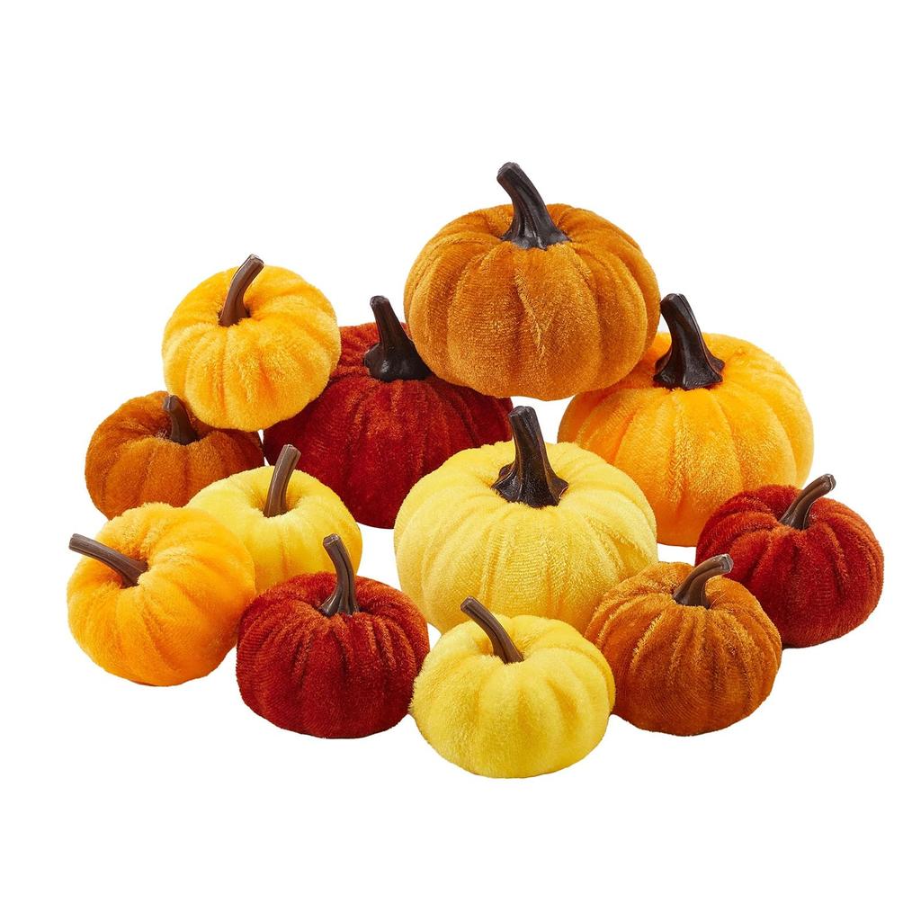 Decor 12pcs Artificial Fake Velvet Pumpkins Decoration For Fall Home Thanksgiving Decorative