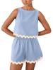 Women's Sleeveless Romper Shorts Set with Wave Hem in 6 Colors
