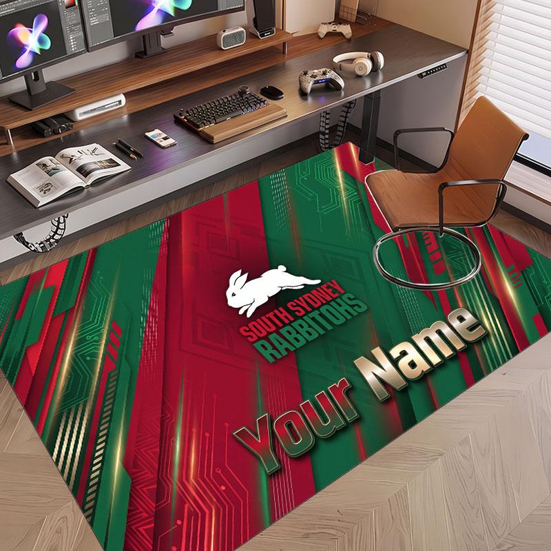 Custom Rug South Sydney Rabbitohs Pattern Print Name Text Soft Non‑Slip Floor Carpet for Home Indoor Decoration