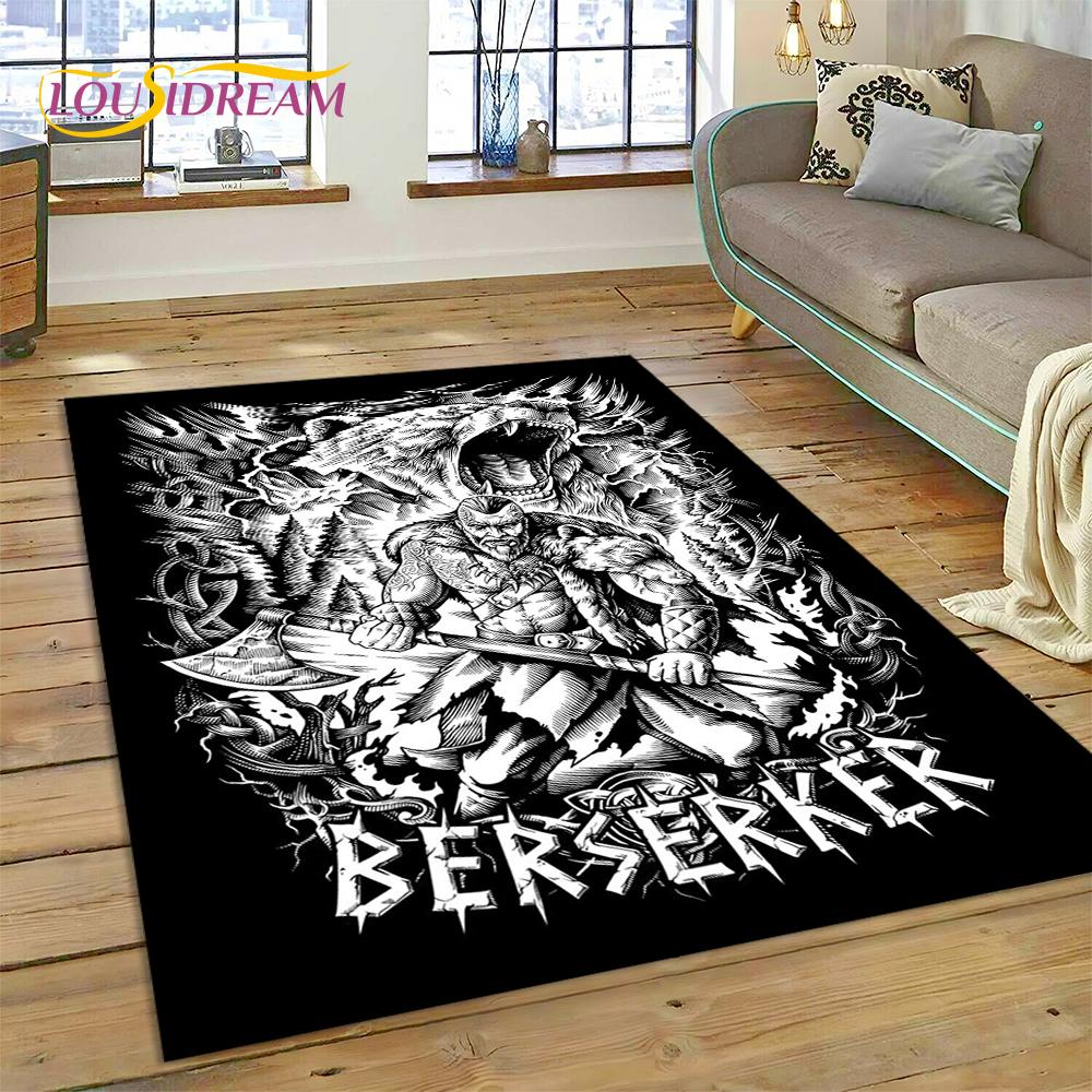Teppich mit nordischer Mythologie, Valhalla, Wikinger, Odin, Cartoon-Motiv, groß, Teppich für Wohnzimmer, Schlafzimmer, Sofa, Fußmatte, Spielbodenmatte für Kinder