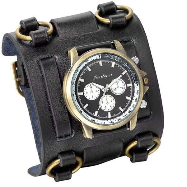 Men Punk Rock Gothic Vintage Retro Wide Strap Watch Male Clock Leather Bracelet Quartz Military Man Wristwatch