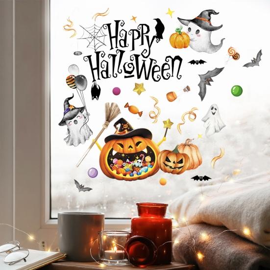 Lot De 8 Feuilles D'autocollants Halloween - Fantômes, Citrouilles, Sorcières, Pour Fenêtres Et Surfaces Lisses