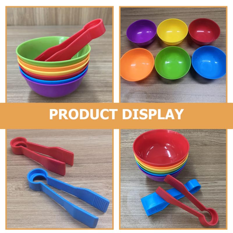 Toyvian Set of 2 Sorting Cups, Montessori Stem Tongs for Toddlers, Colorful Matching Game Toy, Rainbow Bowl Game, Soft Rubber Clips for Children