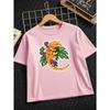 Kids Crewneck Short Sleeve T-Shirt, Gecko Green Leaves Purple Flowers Creative Print Summer Casual Tee