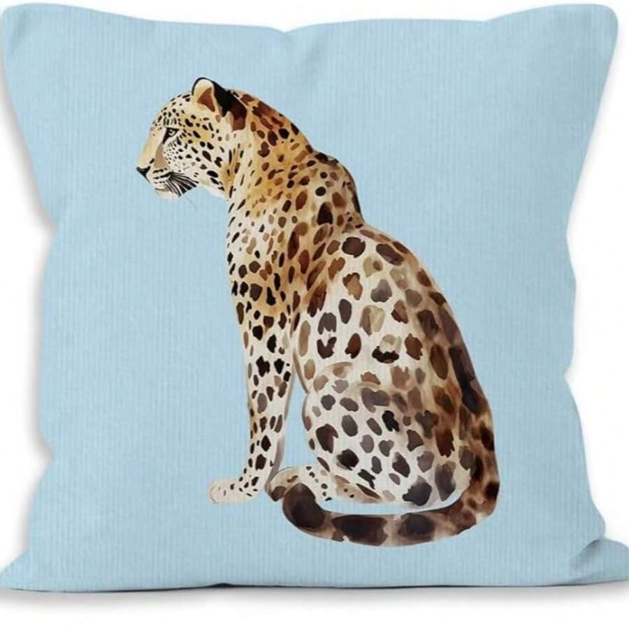 Leopard Animal Print Cushion Cover Green Background Decorative Pillow Case Wildlife Style Home Sofa Living Room Bedroom Decor