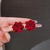Elegant Red Velvet Flower Stud Earrings - High-End Autumn/Winter Ear Accessories for Women