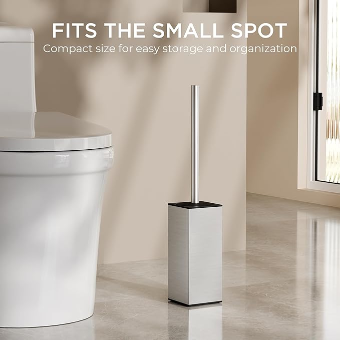 Toilet Brush and Holder Set Freestanding Stainless Steel Toilet Bowl Brush Square Deep Cleaning for Bathroom Storage Organizatio