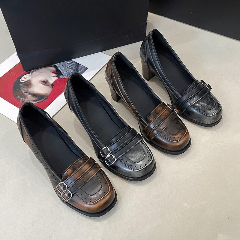 2025 Brand Ladies Shoes Slip-on Women's High Heels Fashion Belt Buckle Office and Career New Retro Best Seller Solid Heels Women