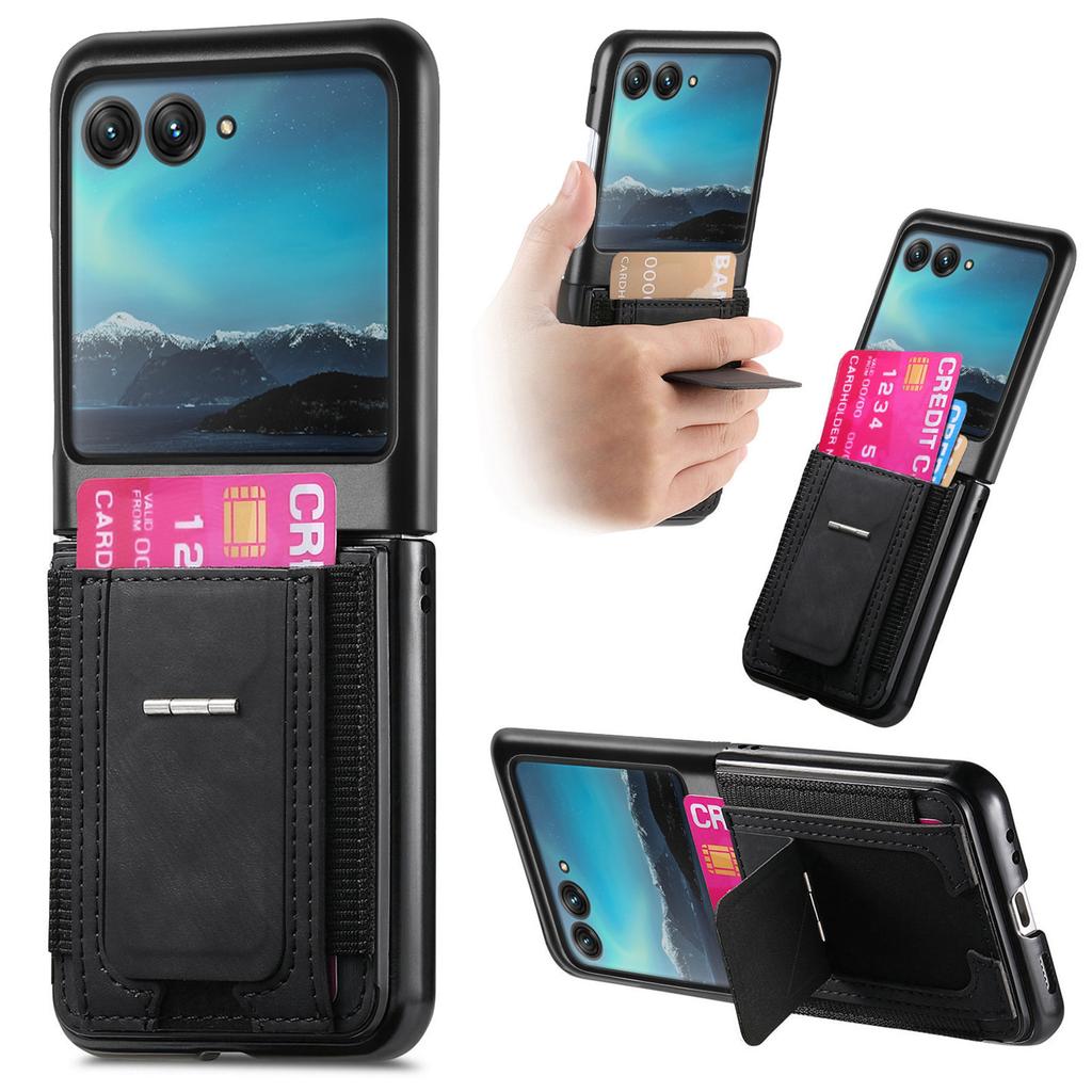 For Motorola Razr 40 Ultra 5G Case Kickstand Retro Leather Back Cover with Card Holder