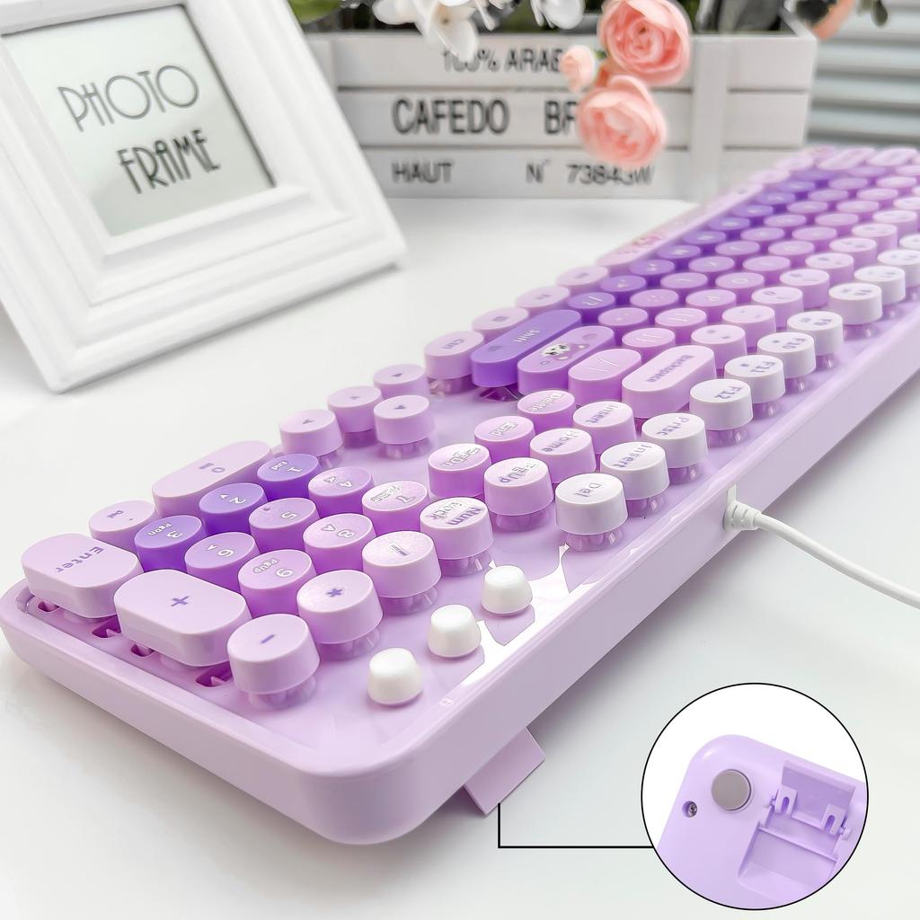 Mofii 104 - Key Membrane Gaming Keyboard In Sweet Style, Featuring Retro Round Keycaps, Compatible with Laptop