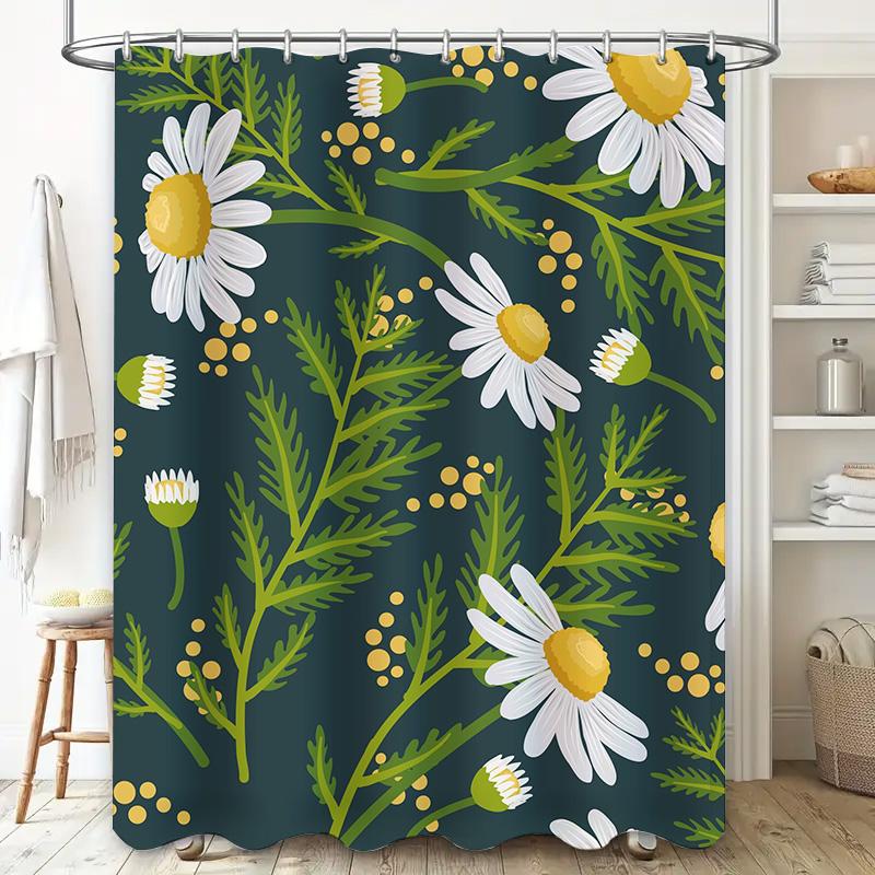 Large Floral Shower Curtain Green White Flower Bath Decor Modern Home Kitchen Decoration Customizable Size for Bathroom