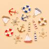 Nautical Series: 5 Alloy Enamel Pendants - Anchor, Lifebuoy, Sailboat for DIY Jewelry