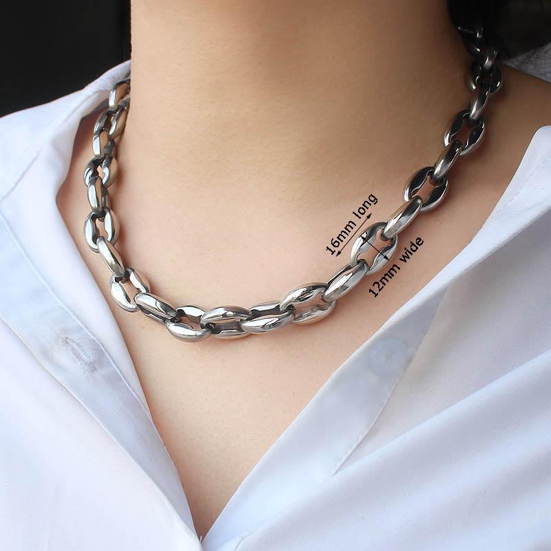 

Unisex Big Fat Bead Coffee Beans Links Necklace Chains Silver Gold Color Rust Proof Hiphop Chunky Chain Necklaces on the Neck
