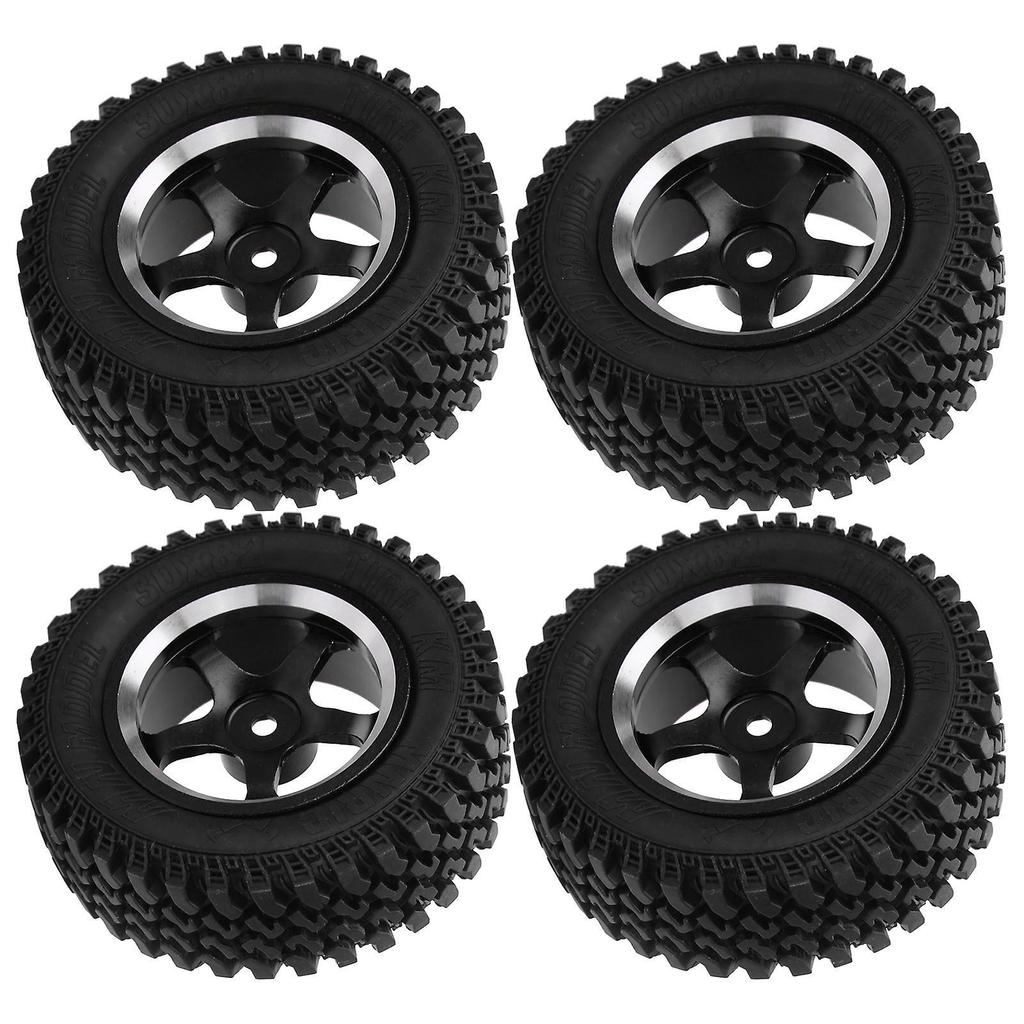 4Pcs Remote Control Metal Wheel Hub Rubber Tires Replacement for MN86 1/12 RC CarBlack