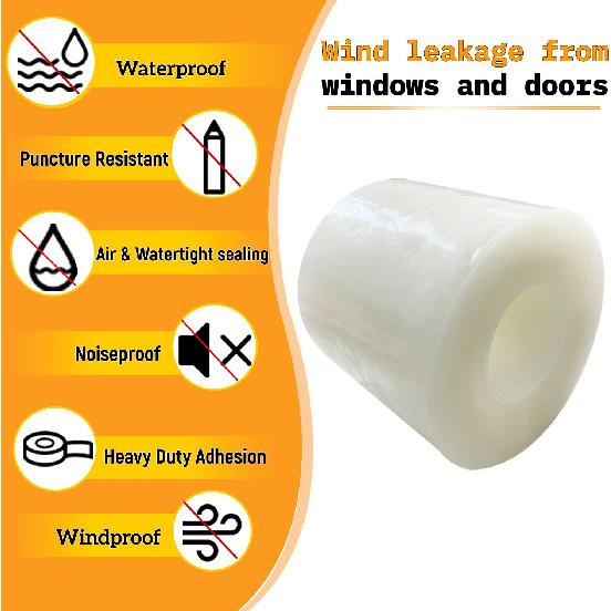 Window Insulation for Winter Weather Sealing Tape Residue Free Clear Window Draft Isolation Sealing Film Tape for Doors Windows Mass Air Flow 3
