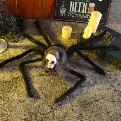 Halloween Decor Giant 75cm Fluffy Spider Creepy Skull Prop Realistic Scary Decorations for Halloween Party Horror Festival