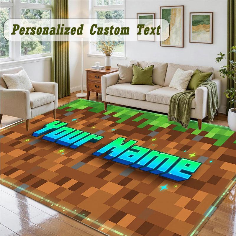 Crystal Velvet Square Rug Custom NameMinecraft Pattern Non Slip Home Floor Decor Rug