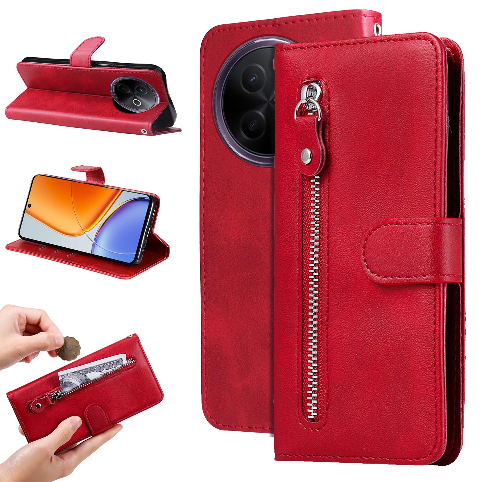 

For vivo Y300i 5G/vivo Y39 5G PU Leather Cases with Zipper Pocket Wallet Phone Cover Stand Red