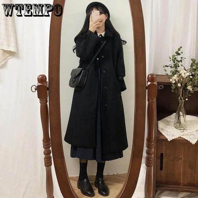 Spring and Autumn Student Mao Ni Mid-length Loose and Thin Thickened Over-the-knee Woolen Coat Jacket Women