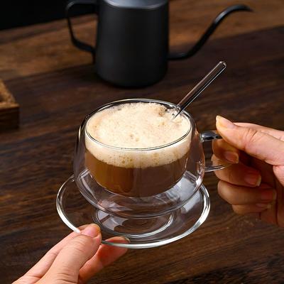 180/250ml Double-Walled Glass Coffee Cup With Spoon Clear Heat-Resistant Milk Espresso Mug With Dessert Saucer Glass Cup Set