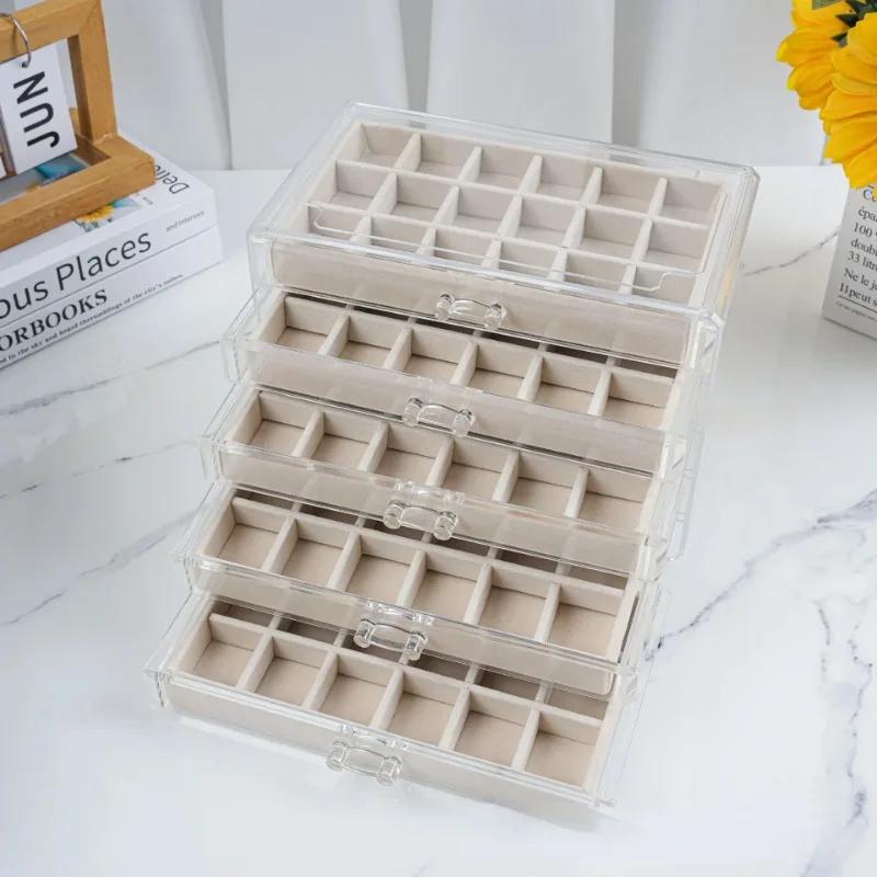 Jewelry Storage Box Transparent Plastics Multi-layer Necklace Ring Earrings Organizer Boxes Classification Drawer Jewelry Case