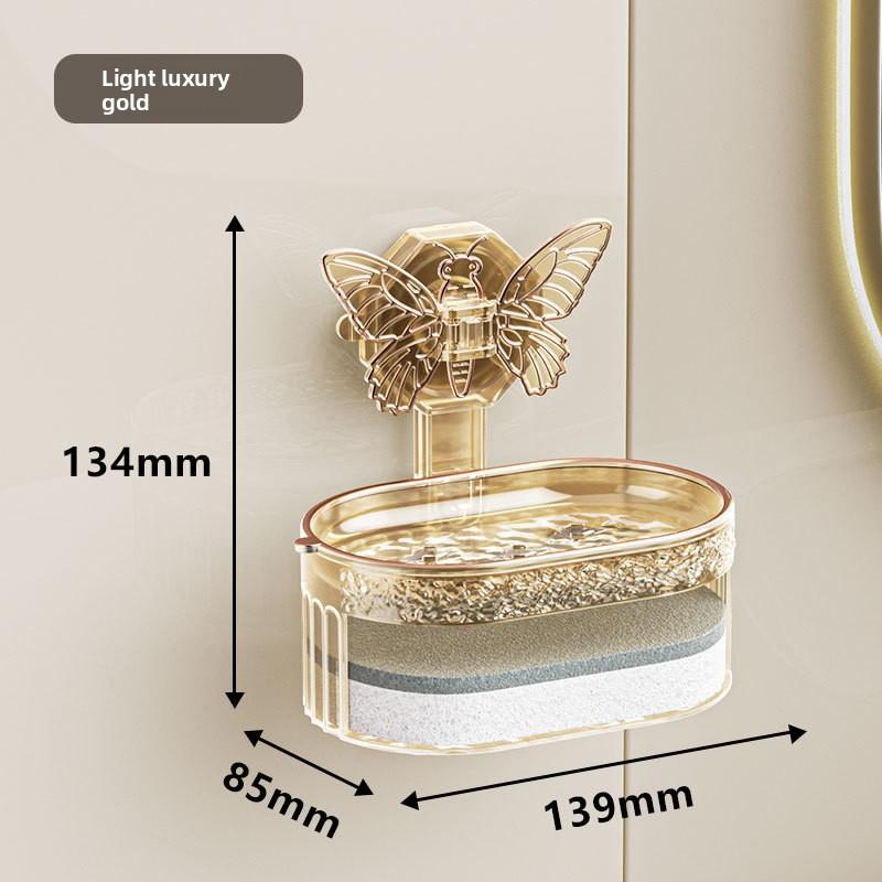 1PCS Punch-free Butterfly Suction Cup Soap Box Double-layer Soap Drain Storage Rack Kitchen and Bathroom Wall-mounted Soap Box
